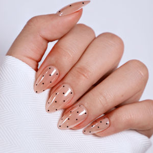 Uñas Postizas Minimalistas con Diseño de Puntos, Forma Almendrada Mediana, Uñas Artificiales Personalizadas, Fabricante OEM/ODM, Estampado Dorado, Material ABS - Product Image 2