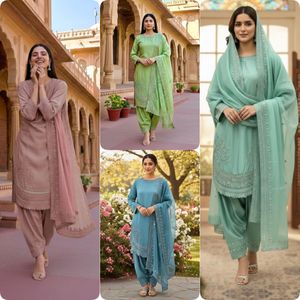 Blue Silk Indian Pakistani Set Farshi Salwar Kameez Embroidered <b>Kurta</b> and Farshi Palazzo With Dupatta <b>for</b> <b>Women</b> Wear - Product Image 6
