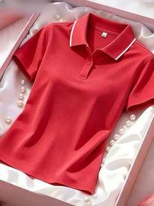 Camiseta de Manga Corta con Cuello Polo para Mujer, Tejida en Algodón, Casual, de Color Sólido, Transpirable, para Primavera/Verano, Corte Regular - Product Image 4