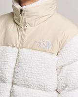 Veste d'hiver décontractée unisexe blanche en sherpa avec broderie sur le devant, coupe-vent, respirante, écologique, coupe régulière, fermeture éclair
