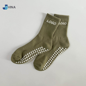 Wholesale <b>Custom</b> Cotton Sage Green Olive Color <b>Grip</b> <b>Socks</b> Private Label Non-Slip Sports <b>Socks</b> for Pilates Yoga - Product Image 4