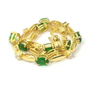Moissanite Green Round Bezel Tennis <b>Bracelet</b> 925 Sterling <b>Silver</b> Gold Plated Classic Women Jewelry - Product Image 3