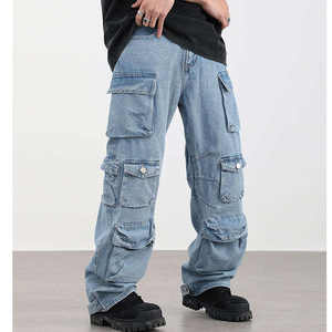 Vaqueros cargo personalizados para hombre, estilo streetwear de alta gama, lavados al ácido, retro, de pierna recta, con múltiples bolsillos y efecto desgastado. - Product Image 4