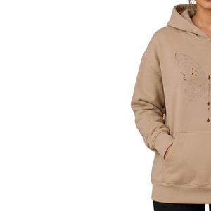 Sudadera con Capucha Extra Grande para Mujer, Personalizada, con Pedrería Beige en Forma de Mariposa, de Felpa de Algodón Premium, Informal, para Invierno - Product Image 3