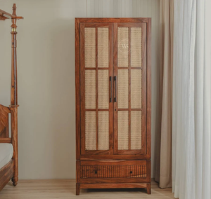 Traditional hand painted yellow bone inlay two door <b>wardrobe</b> with intricate art, available at wholesale prices. - Product Image 3