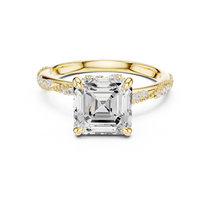 Anillo de Oro Amarillo de 14K de Diseño de Alta Gama Más Vendido con Diamante Solitario Cultivado en Laboratorio de Corte Asscher con Engaste de Puntas para Boda - Product Image 1