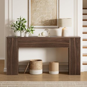 Mesa Consola Moderna Hecha a Mano de Madera de Teca Sólida con Almacenamiento para Comedor, Apartamento, Sala de Estar, Mueble de Entrada - Product Image 3