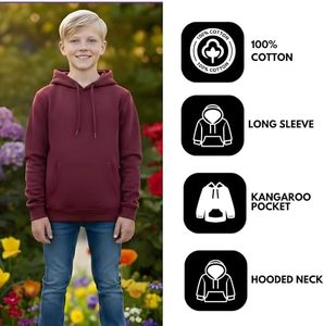 เสื้อฮู้ดแบบสวม Unisex สีแดงเลือดหมู ผ้าฟลีซคอตตอน 100% ทรงปกติ แขนยาว มีกระเป๋าจิงโจ้ เหมาะสำหรับใส่ลำลองในฤดูหนาว - Product Image 5