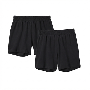 Shorts Casuales Negros de Punto para Mujer, Cintura Elástica de Altura Media, Corte Regular, Color Sólido, Tela de Algodón Transpirable - Product Image 1