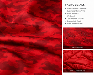 Veste d'hiver pour homme, rouge camouflage, à capuche, matelassée, imperméable, coupe-vent, isolante, décontractée, avec fermeture éclair et poches - Product Image 5