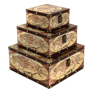 Vintage Map Mango Wood Desk Organizer Wholesale | Handcrafted Storage Box - Product Image 2