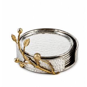 Luxury <b>Silver</b> Hammered Metal <b>Coasters</b> Set with Decorative Ornate Holder Stainless Steel Drink <b>Coasters</b> for Bar Hotel and Home - Product Image 5