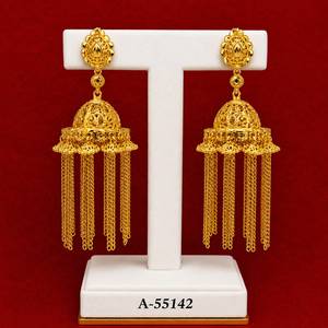 Boucles d'oreilles classiques plaquées or 24 carats avec design à pompon pour femmes, bijoux de mariage A-55140 - Product Image 5