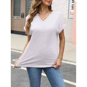 เสื้อยืดคอวีโอเวอร์ไซส์สำหรับผู้หญิงเสื้อเบลาส์แขนสั้นลำลองชุด Y2K 2024ฤดูร้อนขนาด XS XXS XL 2025 - Product Image 5