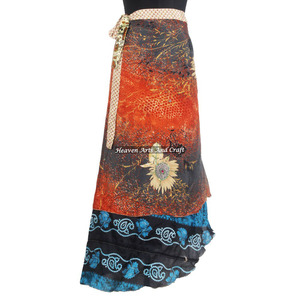 Jupe longue sexy en rayonne et soie pour filles, taille 38 pouces, 2 couches, réversible, en tissu de soie imprimé, style sari magique - Product Image 5