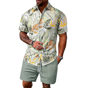 Men's Summer Casual Short Sleeved Shirt Shorts Set 2pcs 100% Cotton Quick Dry Satin Button-Up Holiday Gift Daily Outfit High - Product Image 1