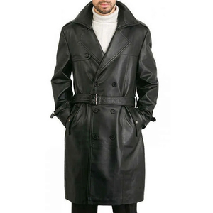 Manteau en cuir véritable écologique de haute qualité, coupe-vent, respirant, imperméable, avec logo sur le devant et col roulé pour homme - Product Image 1