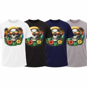 Camiseta de Manga Corta con Estampado Tropical de Calavera Roja para Hombre, Cuello Redondo, Informal, para Verano, con Estampado Digital, Tela Jersey - Product Image 5