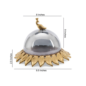 Plato de Servir de Metal con Forma de Cúpula Plateada con Borde de Hoja Dorada, Bandeja Decorativa para Cubrir Alimentos, Vajilla para el Hogar, Hotel, Bodas - Product Image 3