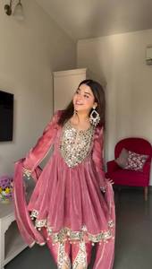 Conjunto de Salwar Kameez de Seda Viscosa Rosa, Traje Tradicional Indio Pakistaní para Bodas y Fiestas para Mujer - Product Image 5