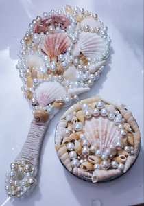 BEST PRICE Blue Lotus 2025 Pearl Shell Hand <b>Mirror</b> <b>Vintage</b> Coastal Chic Design for Ladies - Product Image 2