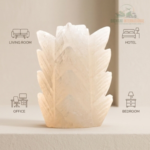 Lampe de table bien-être en sel de cristal de l'Himalaya blanc pur, sculptée en forme de plume, design multicouche en feuille pour la décoration intérieure - Product Image 5