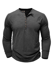 Men's Short Sleeve Henley T-Shirt Solid Color Jersey Knitted Cotton Regular Fit Casual V-neck Regular Length Enzyme Wash - Product Image 3