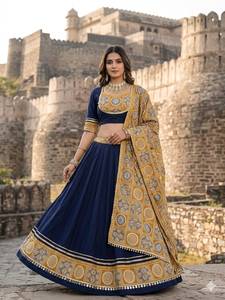 Conjunto Tradicional de Lehenga Choli para Mujer, Bordado a Mano, de Algodón, Largo hasta el Suelo, Traje de Boda Estilo India Pakistán - Product Image 3