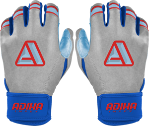 Premium Leather Batting <b>Gloves</b> Grey and Sky Blue Leather Padded Hook And Loop Closure Unisex Adult Training Adiha impex - Product Image 1