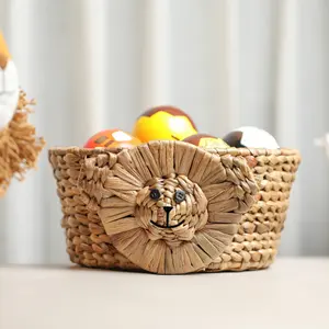 Gorgeous Handmade Water Hyacinth Lion Shape Storage Basket Wicker Animal Design Organizer <b>Bin</b> For Kids Toy Nursery Kid Playroom - Product Image 1
