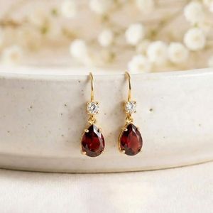 Boucles d'oreilles pendantes en argent sterling 925 ou plaqué or 18 carats avec grenat rouge naturel et zircon cubique, facettées, cadeau - Product Image 2