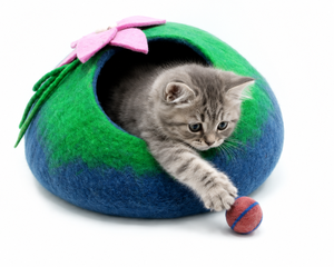 Casa para Gatos Portátil de Lujo, Ecológica y Hecha a Mano, Residencia Suave para Mascotas, Patrón Sólido, Fieltro de Lana, Desmontable, Lavable, Estilo Moderno - Product Image 3