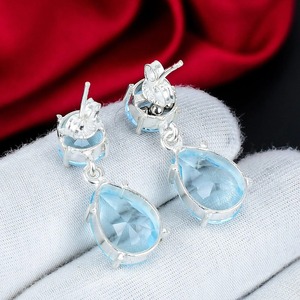 Swiss Blue Topaz Pear Cut Drop <b>Earrings</b> 925 Sterling <b>Silver</b> Handmade Gemstone Dangle <b>Earrings</b> <b>Wedding</b> Anniversary Birthday Gift - Product Image 2