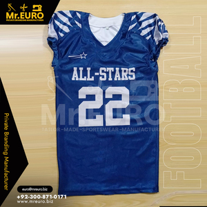 Maillot de football américain personnalisé bleu et blanc All-Stars, sublimé, 100 % polyester, antibactérien, unisexe - Product Image 3
