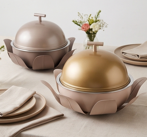 Cacerola Redonda de Metal con Tapa en Color Dorado y Rosa, con Diseño de Asa, Perfecta para Almacenar Alimentos en la Cocina - Product Image 5