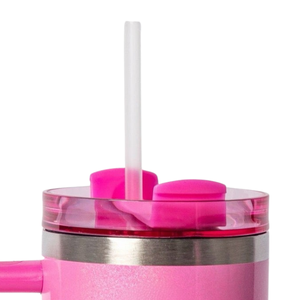 Gobelet isotherme AKA Ivy League rose en acier inoxydable avec poignée, couvercle et paille – Vaisselle durable - Product Image 4