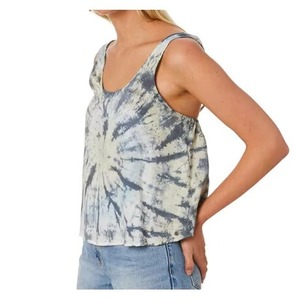 Women <b>Grey</b> White Spiral Tie Dye Crop Tank <b>Top</b> Scoop Neck Loose Flowy Casual Summer Beach <b>Vest</b> <b>Top</b> - Product Image 1