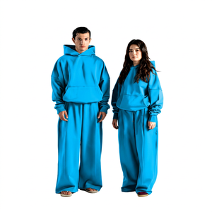 Conjunto Deportivo Unisex con Capucha Negra, Corte Holgado, 100% Algodón, Transpirable, Informal, Otoñal, Color Sólido, con Bolsillos Laterales - Product Image 2