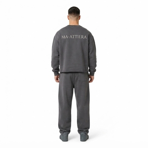 Men Solid Gray Crewneck Sweatshirt Sweatpants Set Casual Streetwear Matching Clothes <b>Oversized</b> <b>Jogger</b> Set Custom Logo - Product Image 2