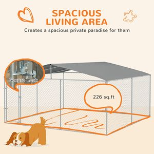 Recinto per Cani con Chiusura di Sicurezza 15FT X 15FT X 7.5FT, con Recinzione in Acciaio Zincato e Pareti Laterali in Rete per Giardino - Product Image 4