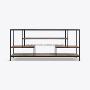 Console TV moderne industrielle de luxe avec étagère ouverte en bois de manguier pour appartement et villa, meubles de salon - Product Image 3