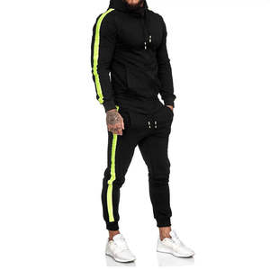 Conjunto Deportivo Casual de Otoño para Hombre, Sudadera con Capucha y Pantalones a Rayas Verde Neón y Negro con Cierre Completo - Product Image 2