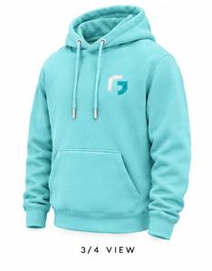 Sweat-shirt à capuche turquoise pour homme, coupe classique, couleur unie, en molleton, décontracté, tricoté, avec poche, 100 % coton, logo frontal - Product Image 3