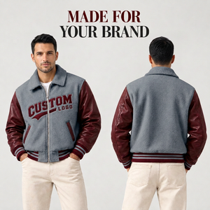 Veste universitaire personnalisée haut de gamme, corps en laine, manches en cuir, lettres brodées en chenille, streetwear, fabricant - Product Image 2