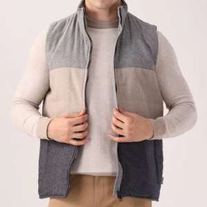 Gilet sans manches en mélange de laine gris pour homme, col roulé, couleur unie, épais, anti-boulochage, pour l'automne - Product Image 1