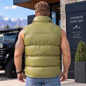 Chaleco de cuero de oveja, chaleco estilo bomber acolchado, chaleco de cuero de cocodrilo para hombre, chaleco de cuero auténtico - Product Image 2