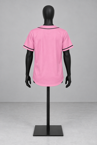 เสื้อเบสบอลคอวีสีพื้น แฟชั่นลำลอง แขนสั้น โพลีเอสเตอร์ สำหรับผู้หญิงและผู้ชาย ไซส์ใหญ่ สีชมพู - Product Image 4