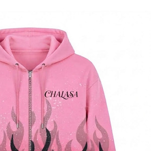 Sudadera con Capucha y Cremallera CHALASA con Estampado de Llamas Rosas, Unisex, Informal, de Corte Regular, Tejido de Algodón, para Otoño - Product Image 6