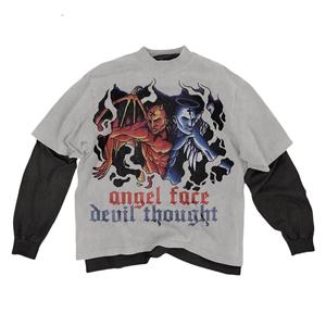 Streetwear Custom Men Cotton Oversized Acid Wash Screen Print Double Layer Long Sleeve T-shirt Heavy Weight 300gsm t Shirt - Product Image 4