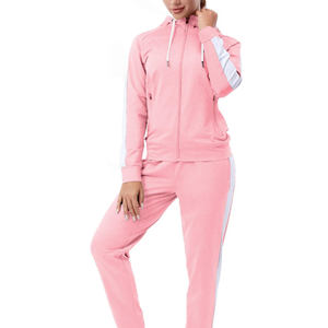 Ensemble de survêtement rose à capuche pour femme, manches longues, couleur unie, tenue décontractée avec poches latérales, fermeture éclair sur le devant, respirant, polyester et coton - Product Image 6